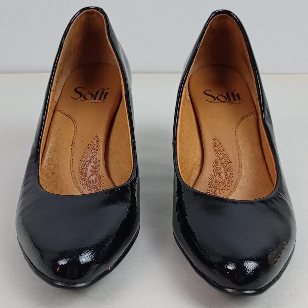Sofft Womens 6.5 Black Patent Leather Round Toe Comfort Classic Office Pump Heel
